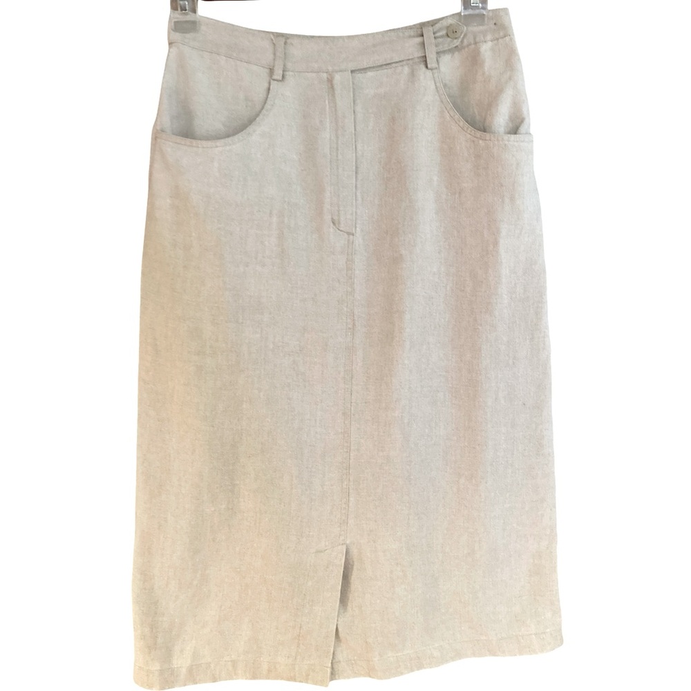 Vintage Linen Skirt Deane & White Natural Color Size 8 Front 4 Pocket EUC